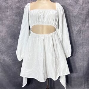 L*Space Cream Rosita Dress Size S Cut Out Front Tie Sash Long Peasant Sleeve